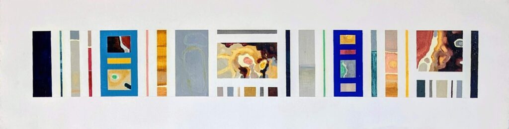 Long narrow oil painting on paper by artist Joanna White.