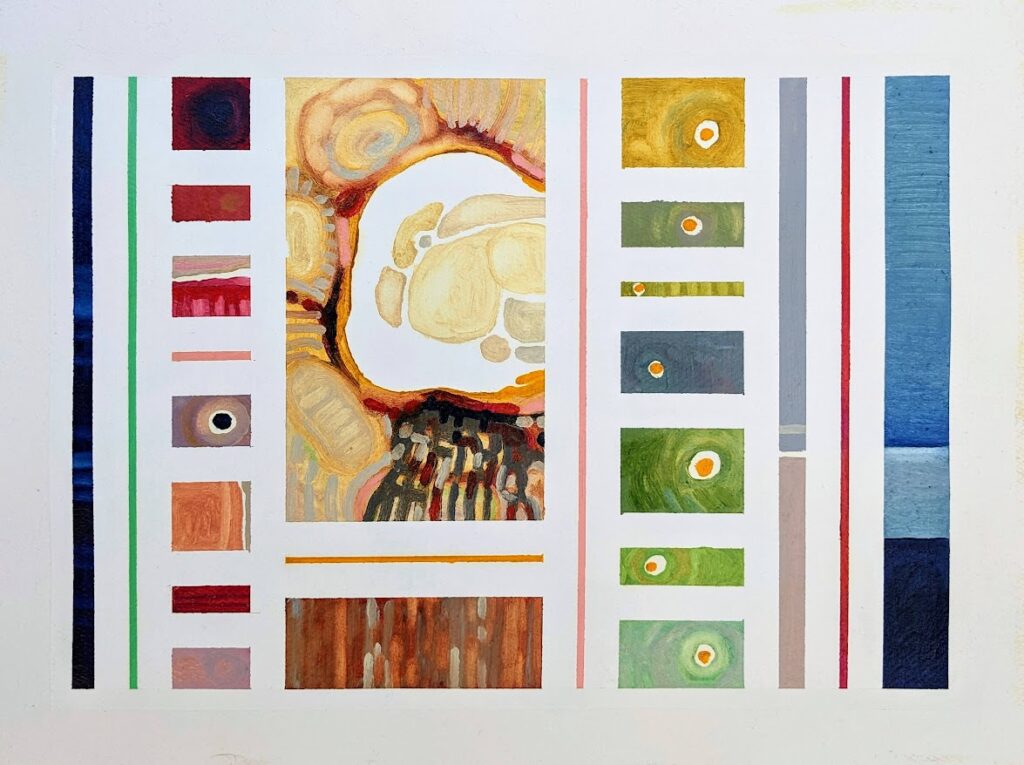 A compartmentalized oil painting by Joanna White.