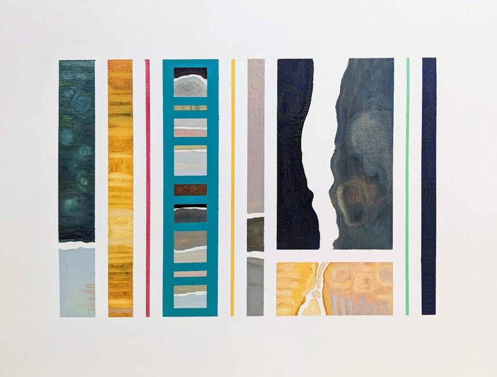 Oil painting on paper featuring bold, vertical stripes, by artist Joanna White.