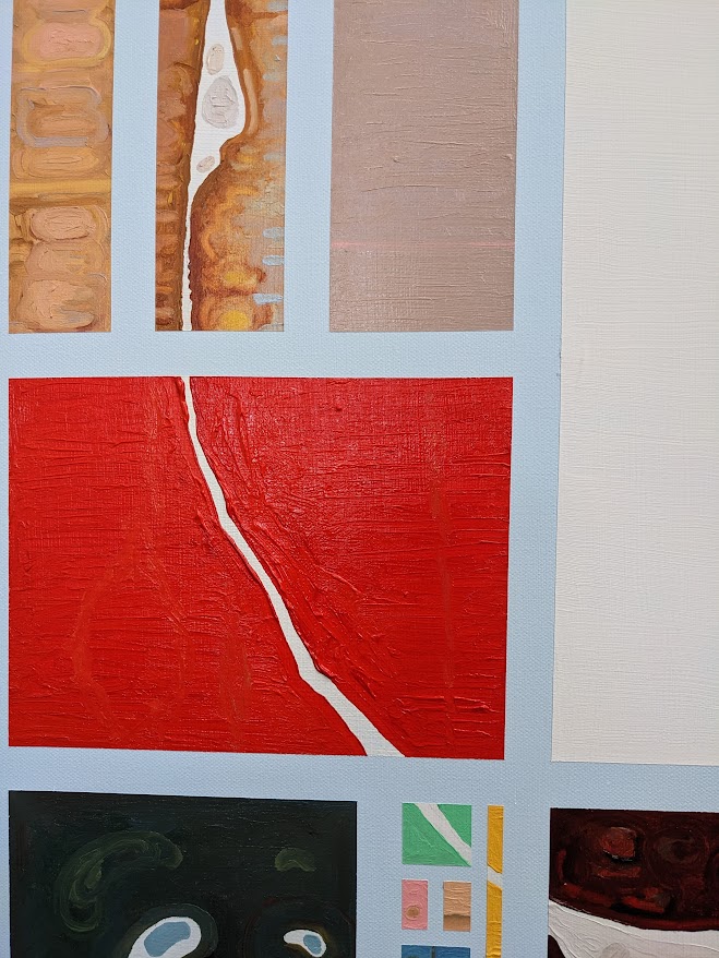 Detail of I Need to Digest That, a large geometric oil painting by Joanna White.